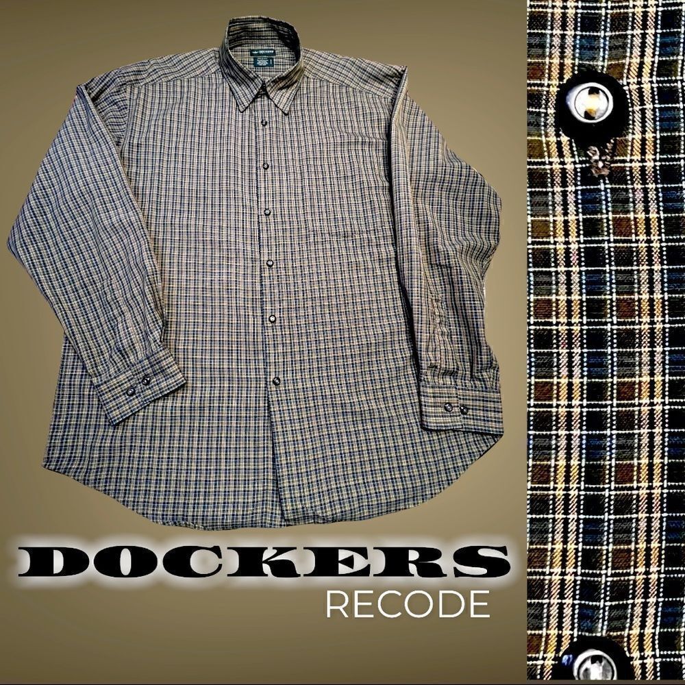 Dockers Recode Plaid Long Sleeve Button up Mens Shirt Large